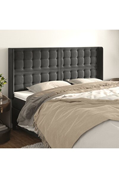 Concept Tăblie de pat cu aripioare gri închis 163x16x118/128 cm catifea