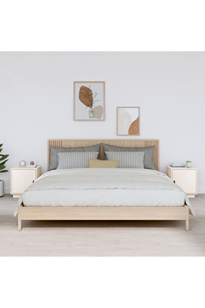 Concept Noptiere, 2 buc., alb, 40x34x45 cm, lemn masiv de pin