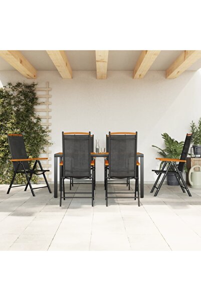 Concept Set mobilier pentru grădină, 7 piese, negru și maro, aluminiu