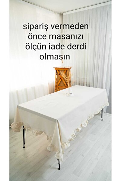 abidehanım Față de masă Bej cu Volană 110x110 cm