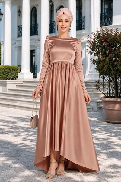 TRENDTESETTÜR KADIN KAHVE (CAMEL) FIRFIR DETAYLI ABİYE ELBİSE 9750