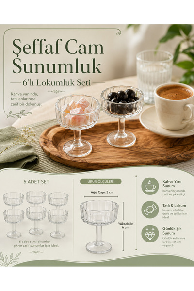 Fiyakalı Ürünler Atölyesi 6’lı Lokumluk Şekerlik ve Reçellik Seti – Şık Sunum...