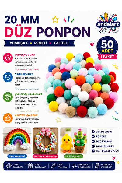 Pompom 20 mm 50 Li 1 Pack Mixed Color Pompom