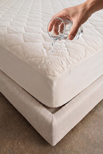 Nart Home Yatak Alezi Pamuklu Kapitone Fitted Full Kenar Sıvı Geçirmez Yatak Koruyucu Ekru