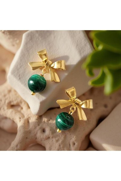 Home Malachite Stone Bow Steel Earrings