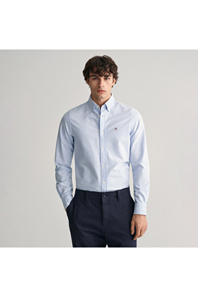 Gant Erkek Mavi Slim Fit Düğmeli Yaka Gömlek