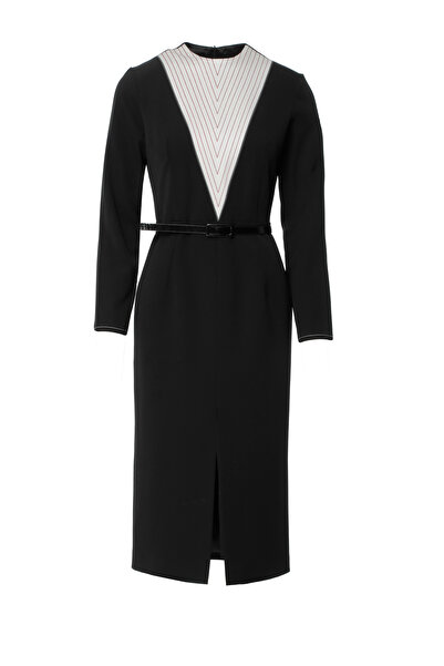 George V-Neck Embroidery Detailed Midi Dress