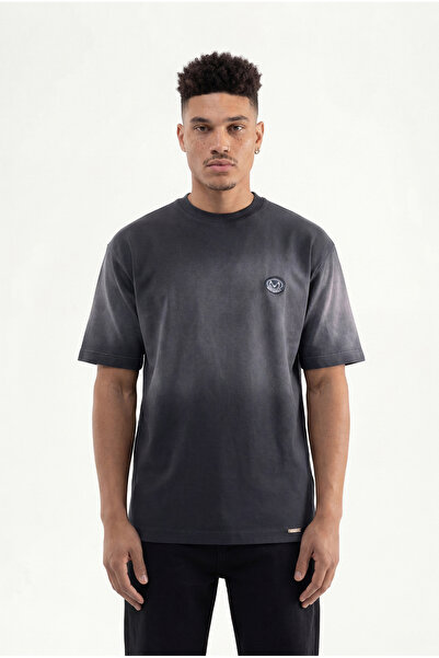 Machinist Tricou oversize brodat cu logo pentru bărbați, negru