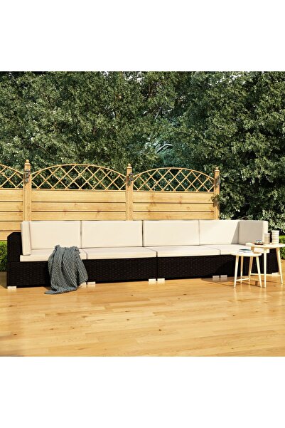 Concept Set mobilier de grădină cu perne, 4 piese, negru, poliratan