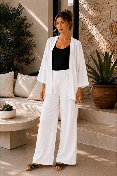 Maison La Femme Set pantaloni kimono înfășurați pentru femei