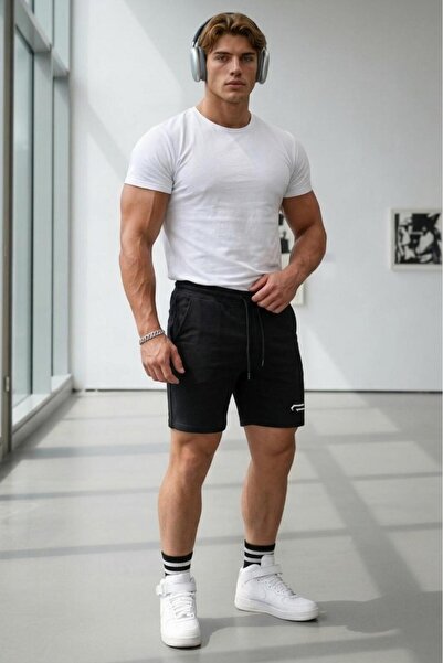 NO 601 Men's White Oval Slim Fit Tshirt Black Combed Cotton Hook Print Shorts...