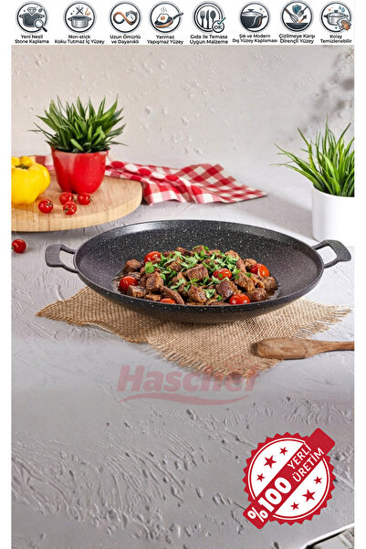 HASCHEF Zümrüt Döküm Koku Tutmaz Granit Kaplama Saç Kavurma 34 Cm