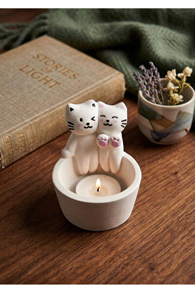 Avcı Isınan Sevgili Kediler Tealight Mumluk Hediyelik