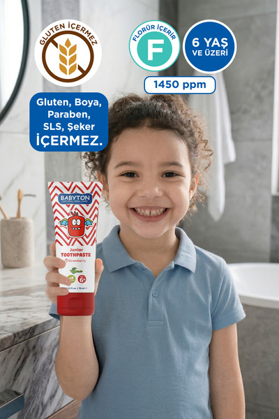 BABYTON Doğal Çilek Diş Macunu 6 Yaş ve Üzeri Florürlü 75 ml