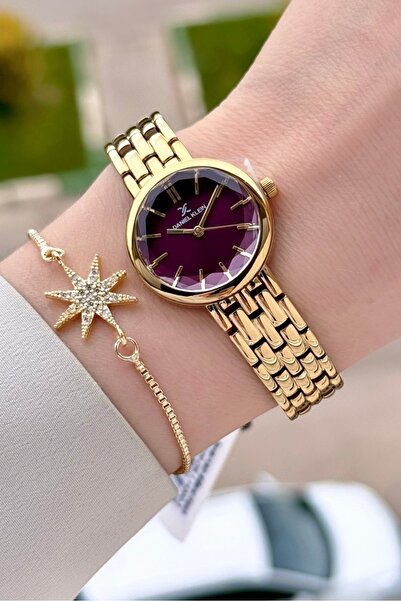 Daniel Klein Dial Claret Red Cord Gold Color 25 mm Women's Wristwatch with Gi...