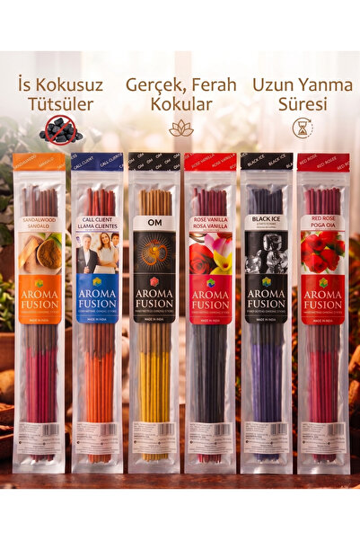 Great Fast Organik Doğal Çubuk Tütsü Seti | 90 Adet Çubuk Tütsü 6 Aroma 30 Cm...