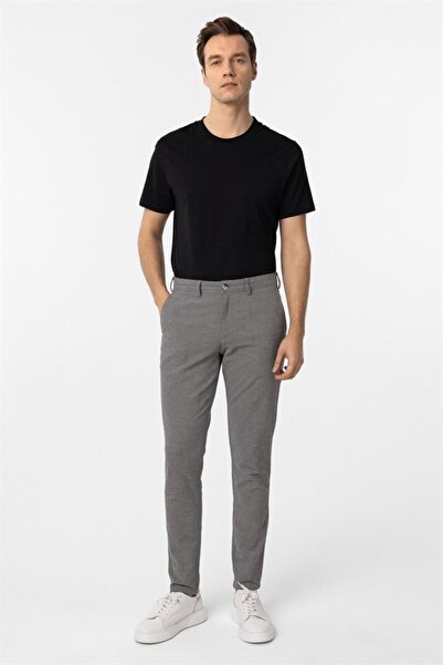 SÜVARİ Koyu Gri Slim Fit Armürlü Kanvas Pantolon