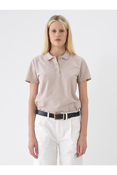 Xint Kadın Taş Rengi Regular Fit Polo Yaka Basic Tişört