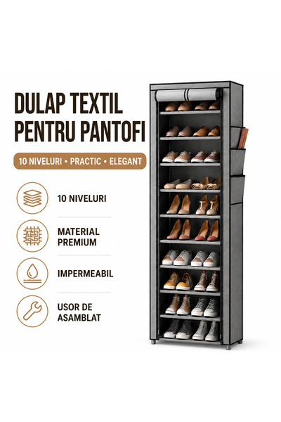 iTin Textile shoe cabinet, narrow vertical organizer, 10 levels with side zip...