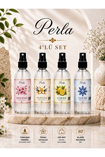 ALİYAMİS 4'lü Kolonya 50 Ml Japon Kirazı-Vanilya-Limon-Safir Ekonomik Set Cep...
