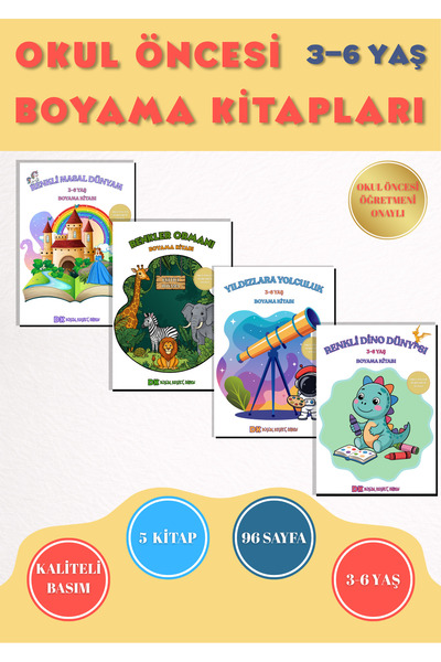 DK Çocuk 3-6 Yaş Okul Öncesi Boyama Seti | 4 Büyük Resimli Boyama Kitapları