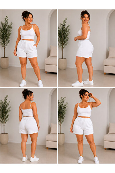 SOSYETE AVM Kadın Curve Beyaz Büyük Beden Çepsiz Şort 70 & 90 kg aralığa