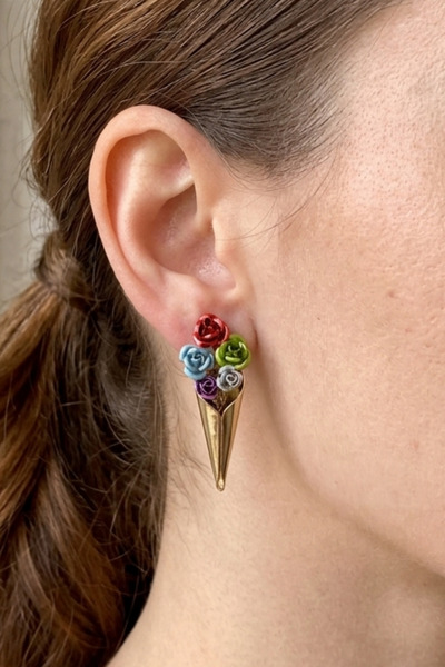 PETEK AKSESUAR Cone-Shaped Colorful Flower Stud Earrings