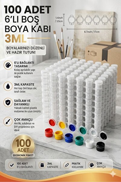NEON PLUS 100 Adet 3ml Boş Boya Kabı (600 Boş Boya Gözü Kilitli)