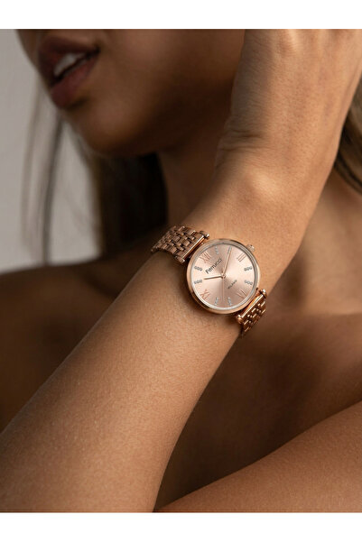 Ferrucci 30 mm Rose Gold Renk Taş Detaylı Metal Kordon Kadın Kol Saati