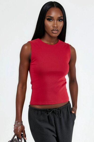 Hiccup Busem Crew Neck Sleeveless Basic Blouse