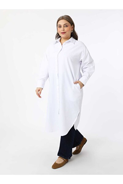 ALİA Tunica din popelin din bumbac marime mare - alb - Alia Moda