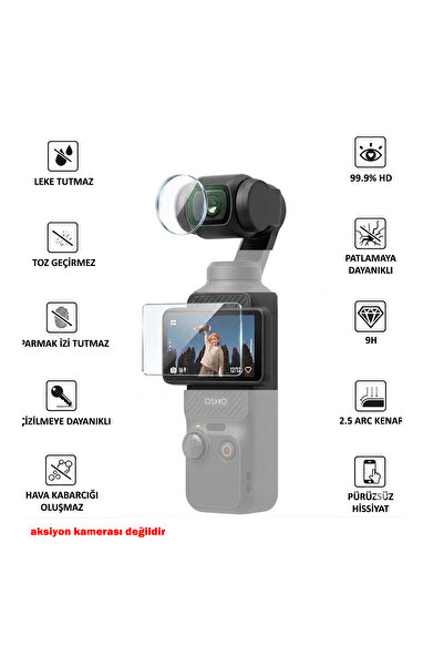 outfire DJI Osmo Pocket 3 için Lens ve Ekran Koruyucu Temperli Cam Koruyucu