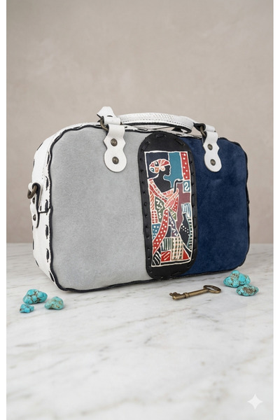 Bohemian Woman's White Natural Leather Bag