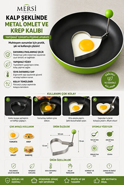 Mersi SHOP Heart Shaped Metal Omelette and Pancake Mold – Non-Stick Egg Cooki...