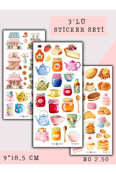 Else Craft 3'lü Pastane Tatlılar Çaylar Temalı Sticker 2.50 - Ajanda Planlayı...