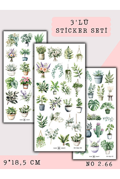 Else Craft 3'lü Çiçek Yaprak Temalı Sticker 2.66 - Ajanda Planlayıcı Bullet J...
