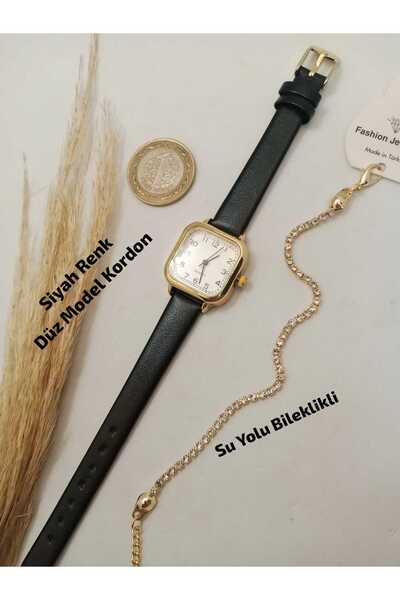 Brality Retro Vintage Style Black Color Strap Women's Wristwatch Gold Color C...