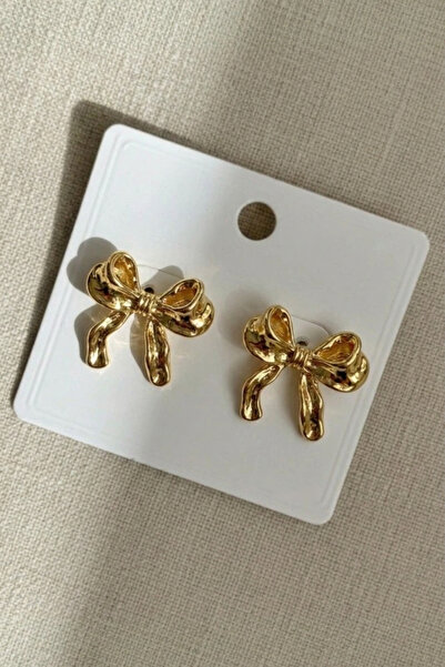 Crc Bijuteri Gold Color Bow Women's Earrings