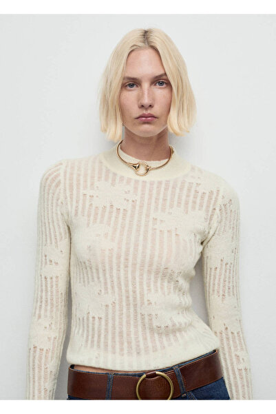 MANGO Woman Pulover din tricot ajurat cu model floral