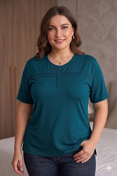 elma abone Plus Size Women's Kisakol Combed Cotton Blouse