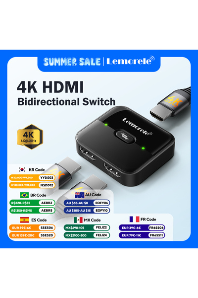 Choice محول HDMI ثنائي الاتجاه 2 مدخل و1 مخرج من Lemorele بدقة 4K وتردد 60 هرتز
