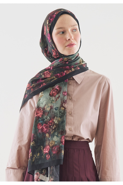 Freshscarfs Şal din bumbac cu model Evelyne, verde închis