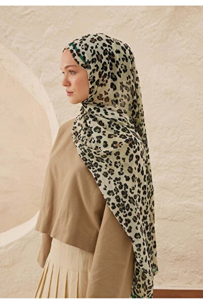 Freshscarfs Leopar Desen Rami Şal Soft Yeşil
