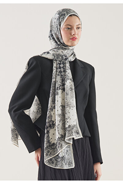 Freshscarfs Floral Lace Desen Rami Şal Ekru