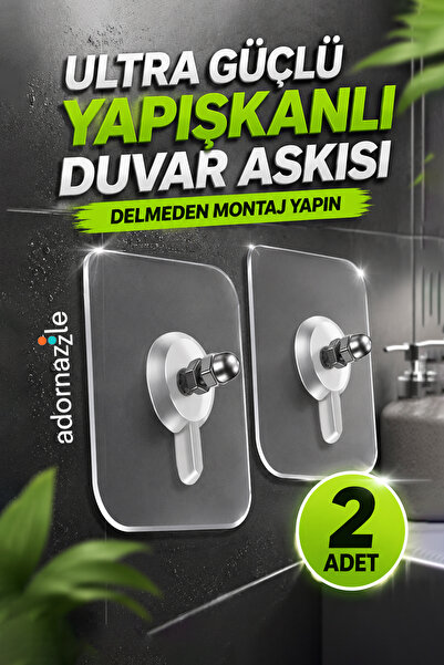 adornazzle Ultra Güçlü Yapışkanlı Duvar Askısı Vantuzlu Şeffaf Duvar Askısı Y...