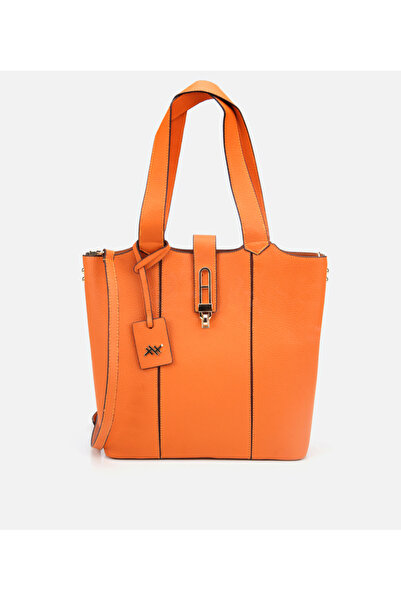 Hotiç Women's Leather Orange Lock Detailed Tote Bag