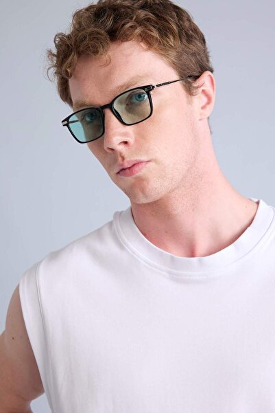 DeFacto Men's Classic Square Black Metal Frame Blue Glass Polarized Sunglasse...