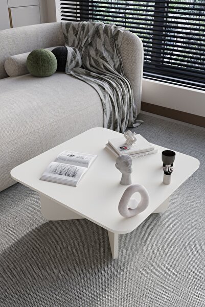 BAMOSA Mirael Bej Dokulu Kare Orta Sehpa – 73*73cm Minimal Modern Tasarım