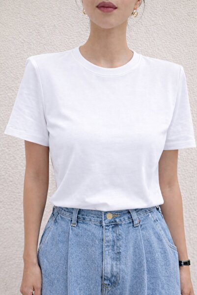 BESTYSO Femei cu umeri întăriți guler rotund viscoză Țesătură tricou