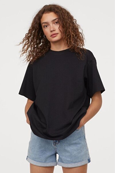 Rokeby Premium Kalite Pamuk Penye - Oversize Tişört – Yazlık Boyfriend – Siya...